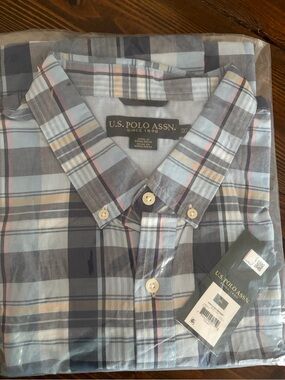 U.S. Polo Assn. Light Blue, Navy & Gray Plaid Button-Down Shirt SS